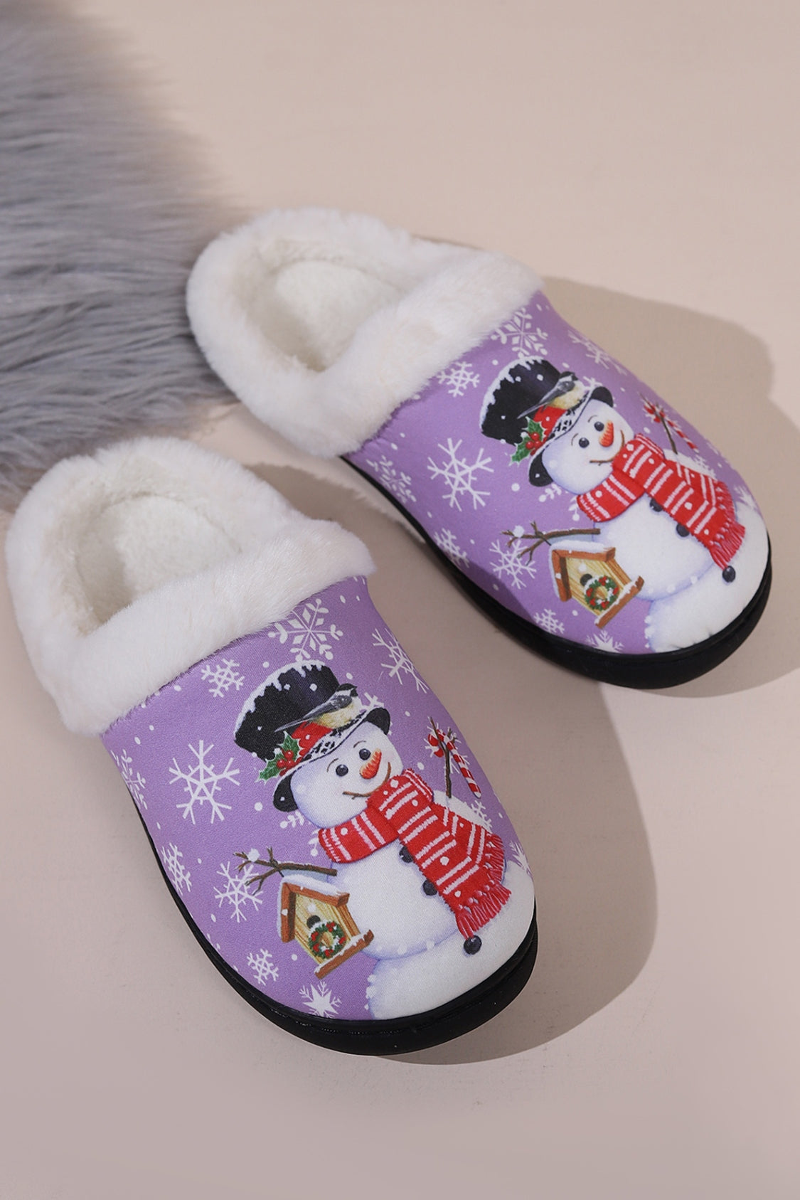 Snowman Round Toe Faux Fur Slippers