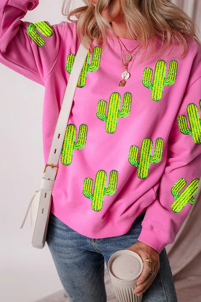 Sequin Cactus Long Sleeve Sweatshirt