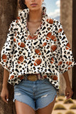 Full Size Ball Notched Half Sleeve Blouse