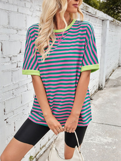 Lovelet Striped Round Neck Half Sleeve T-Shirt