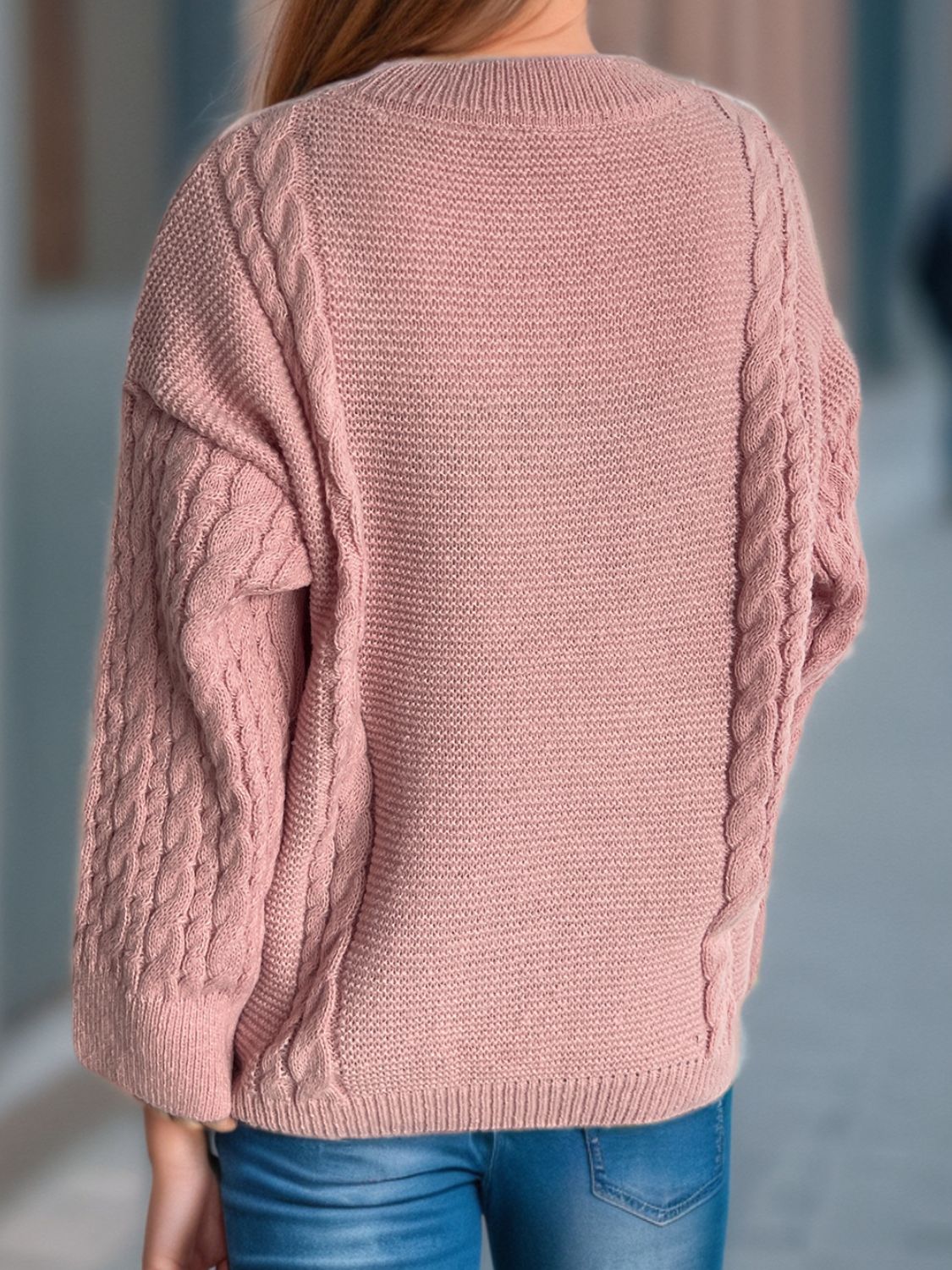 Cable-Knit Round Neck Long Sleeve Sweater