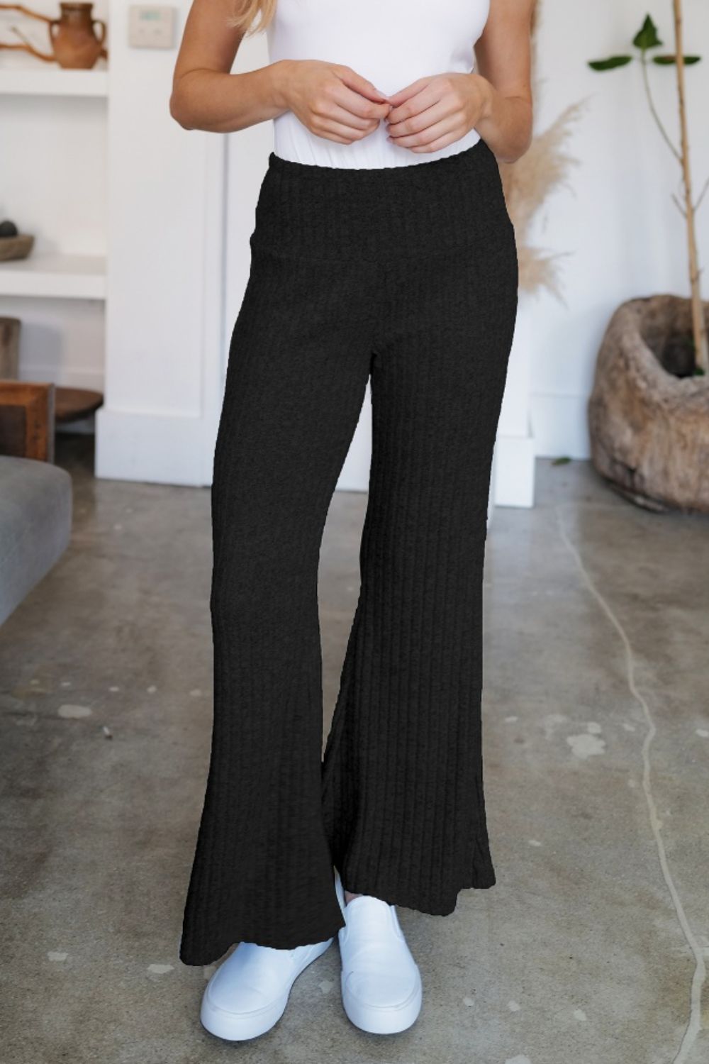 Ribbed High Waist Flare Pants