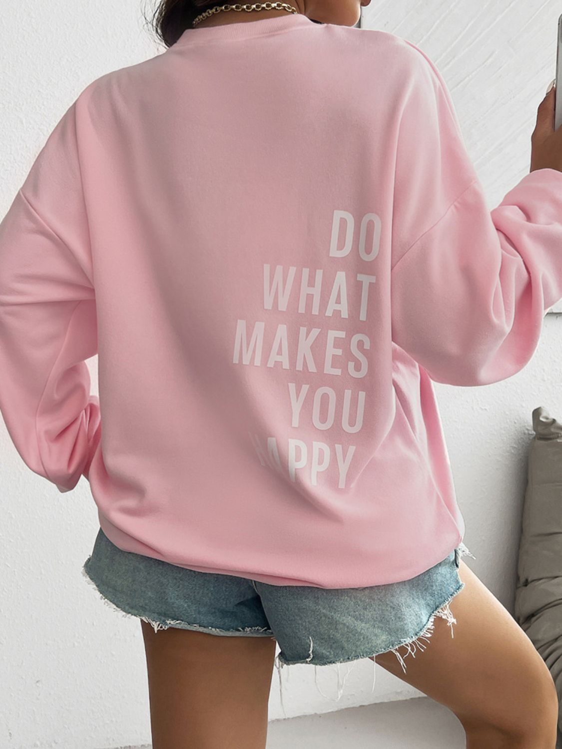 Devine Letter Graphic Round Neck Long Sleeve Sweatshirt