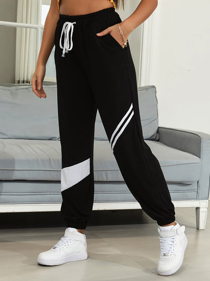 Drawstring Contrast Joggers with Pockets