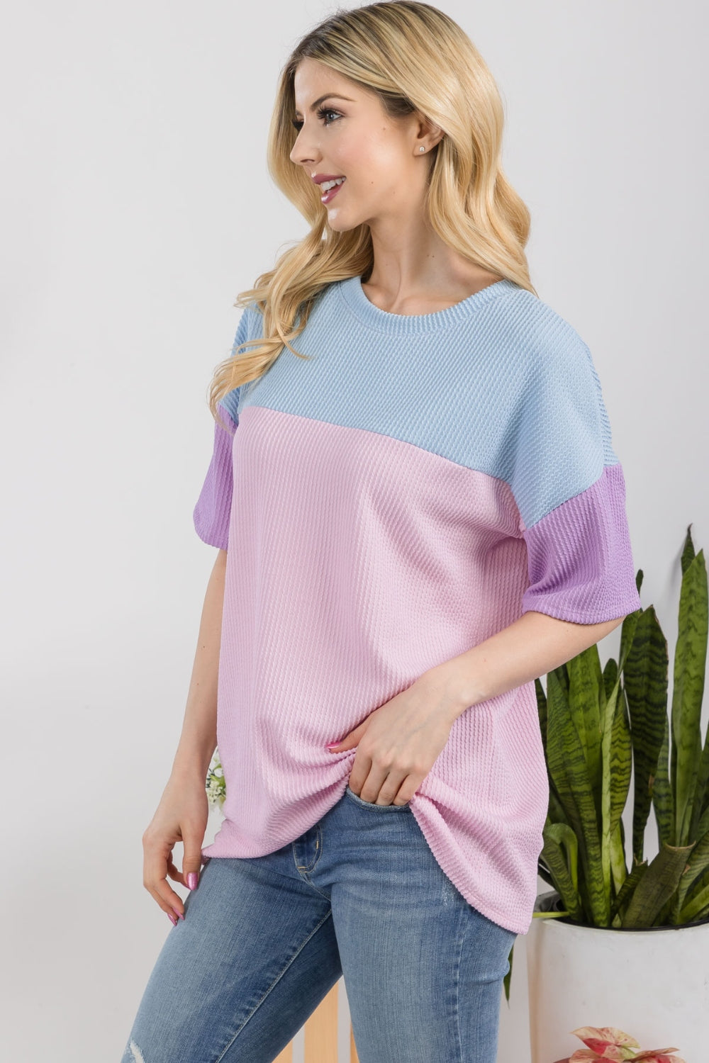 Celeste Full Size Ribbed Color Block T-Shirt