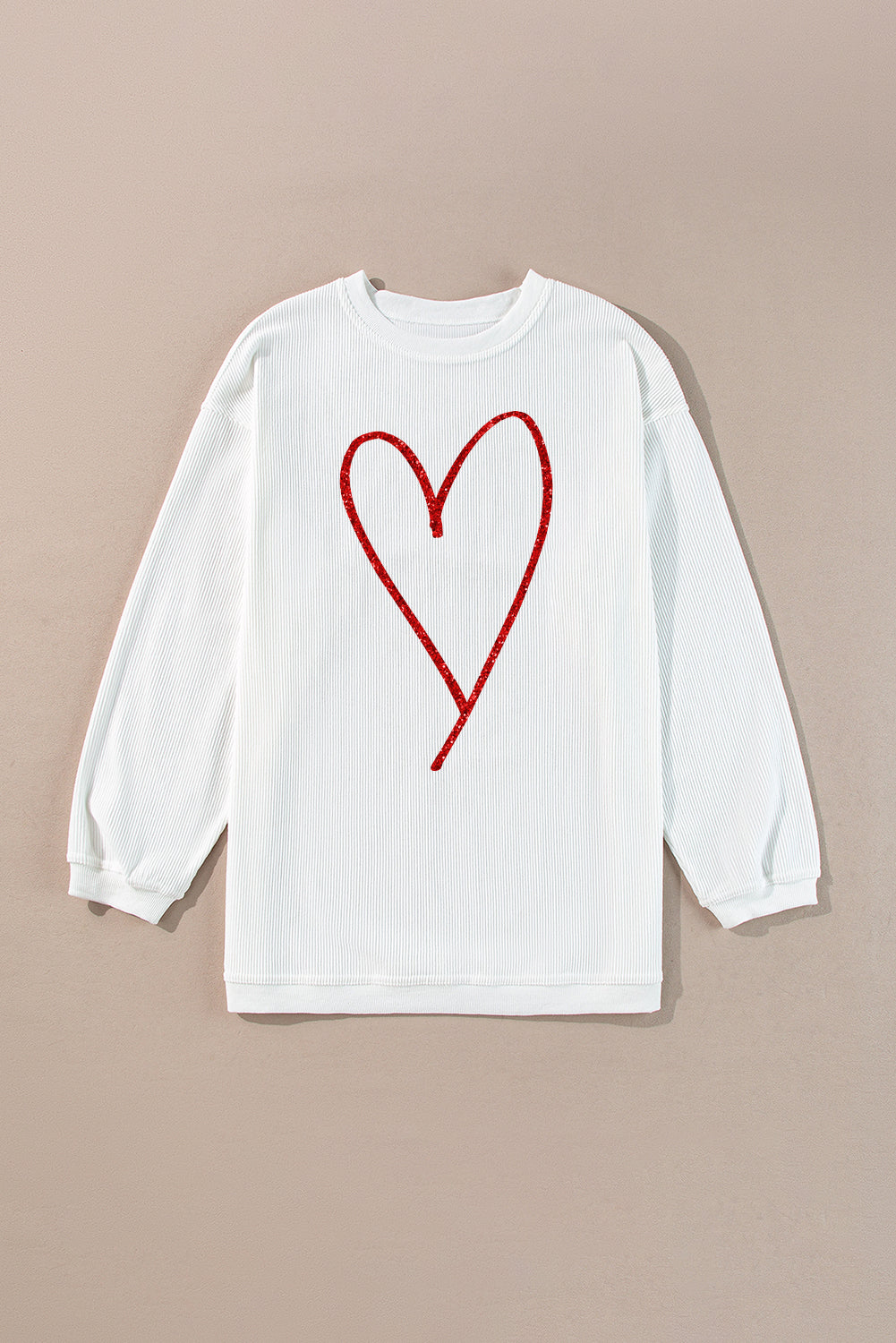 Valentine’s Day Glitter Heart Corded Sweatshirt