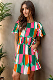 Color Block Round Neck Short Sleeve Dress