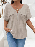 Plus Size Half Zip Short Sleeve T-Shirt