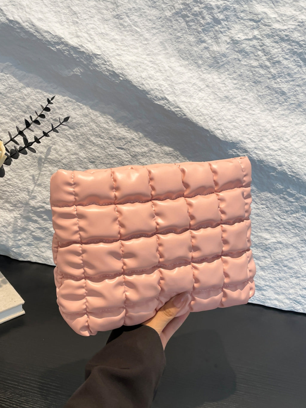 Quilted Plaid Clutch with Zipper