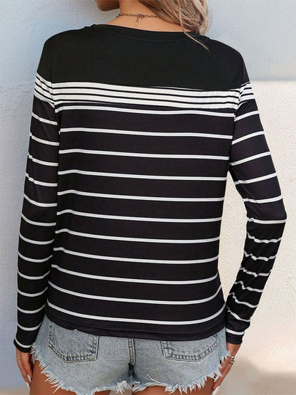 Striped Round Neck Long Sleeve T-Shirt