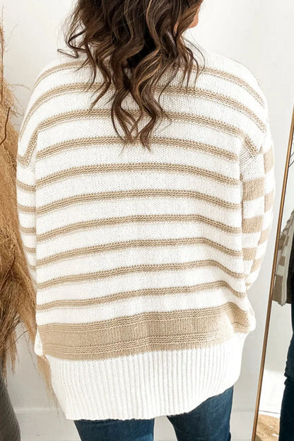 Striped Open Front Long Sleeve Cardigan