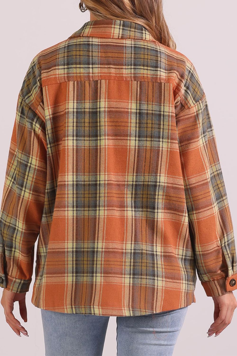 Plaid Collared Neck Long Sleeve Shirt with Chest Pockets