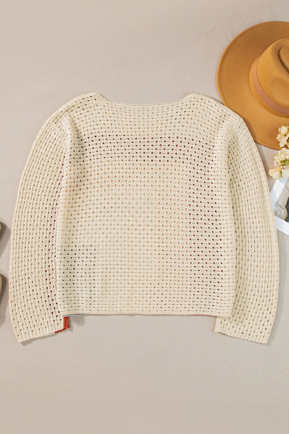 Openwork Color Block Long Sleeve Knit Top