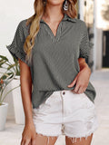 Plaid Notched Short Sleeve Blouse