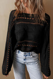 Cable-Knit Openwork Long Sleeve Sweater