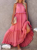 Ruffled Sleeveless Maxi Dress with Pockets