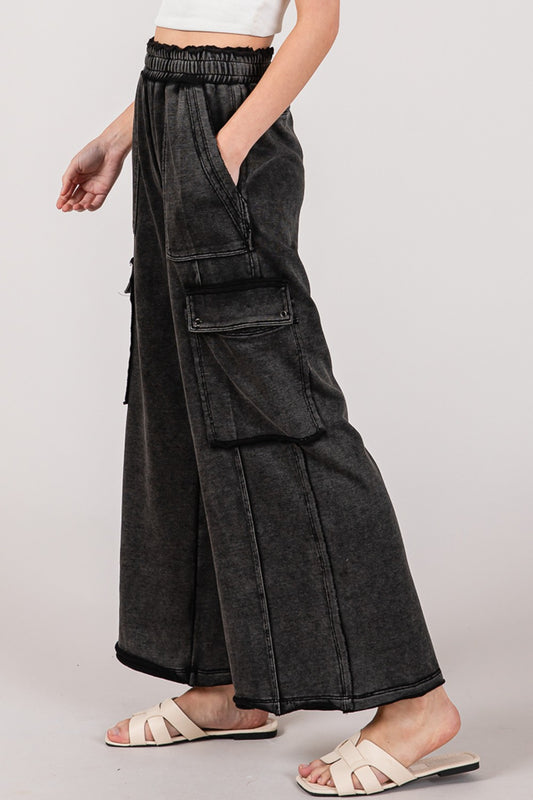 SAGE + FIG Knit Terry Mineral Wash Wide Leg Pants