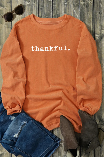 THANKFUL Round Neck Long Sleeve Sweatshirt