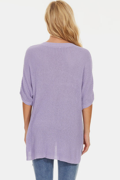 Pocketed V-Neck Half Sleeve Knit Top