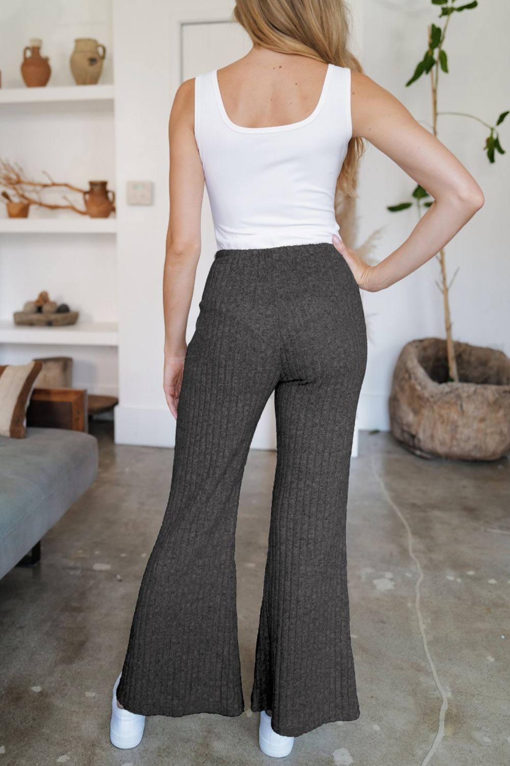 Ribbed High Waist Flare Pants