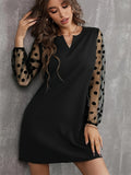 Polka Dot Notched Long Sleeve Dress