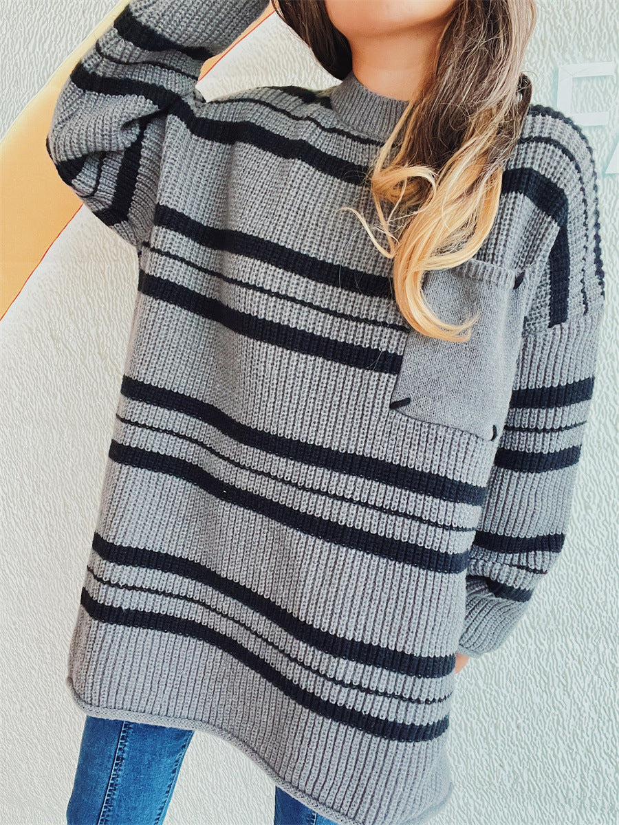 Striped Round Neck Long Sleeve Sweater