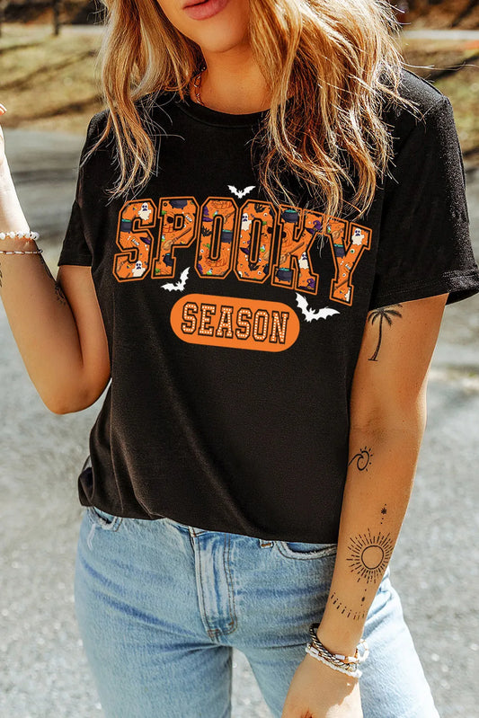 SPOOKY SEASON Round Neck Short Sleeve T-Shirt