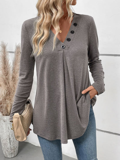 Perfee V-Neck Long Sleeve T-Shirt