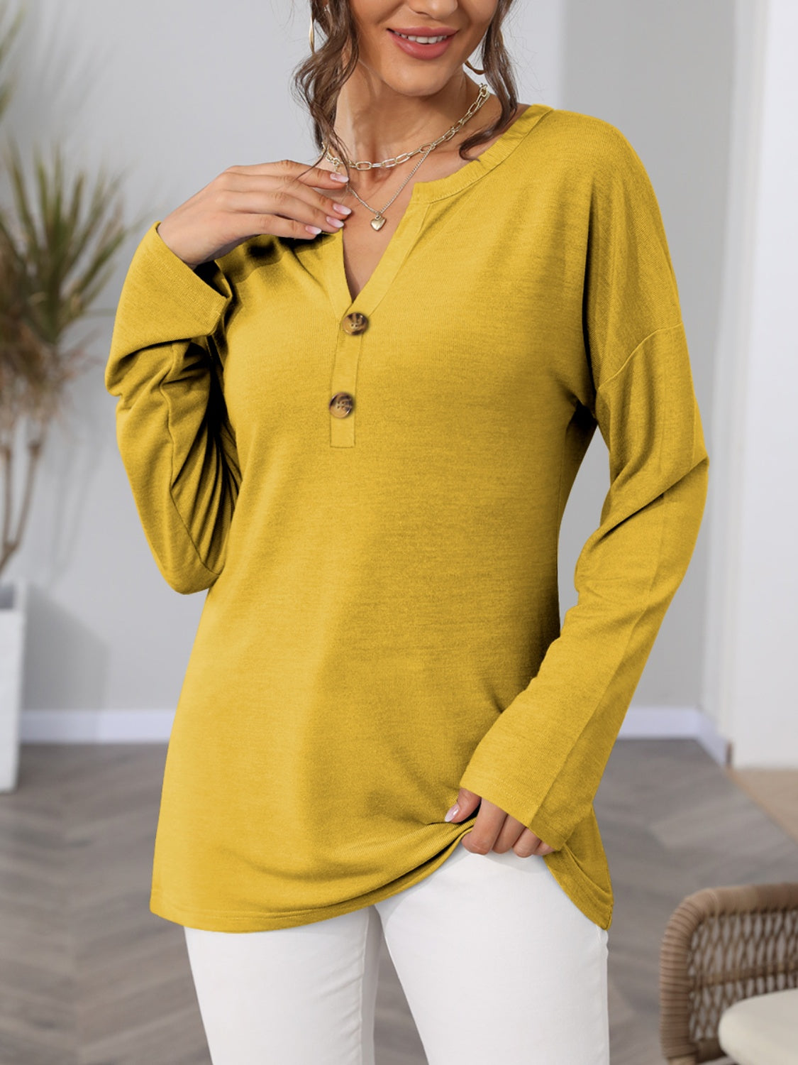 Notched Long Sleeve T-Shirt