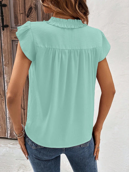 Notched Cap Sleeve Blouse