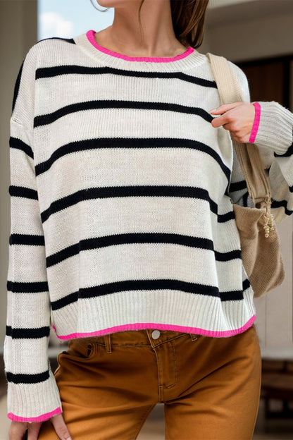 Striped Round Neck Long Sleeve Sweater