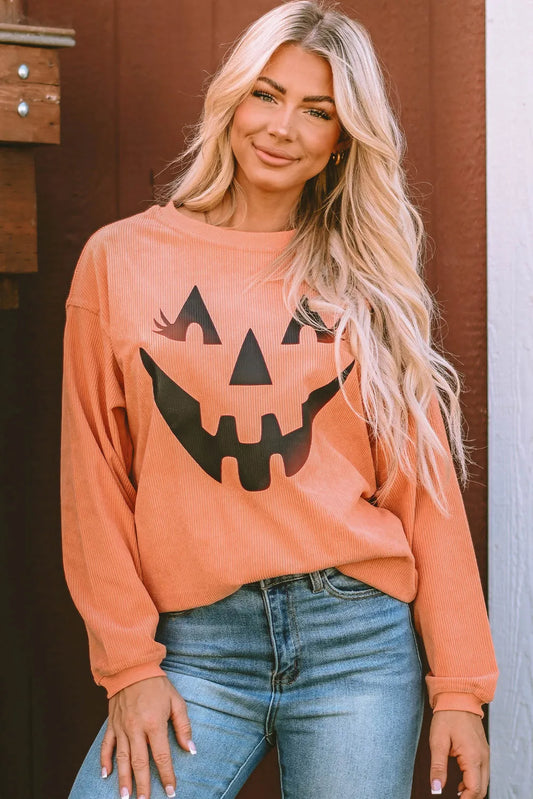 Round Neck Dropped Shoulder Jack-O'-Lantern Graphic Sweatshirt