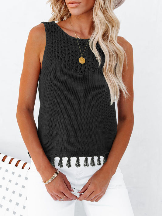 Cutout Tassel Round Neck Tank