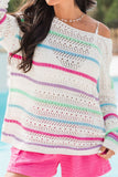 Openwork Striped Long Sleeve Knit Cover Up