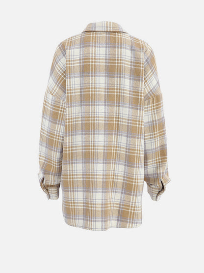 Plaid Collared Neck Dropped Shoulder Shirt