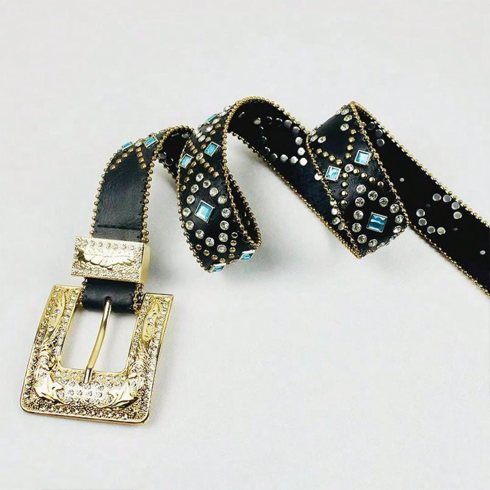 Rhinestone PU Leather Belt