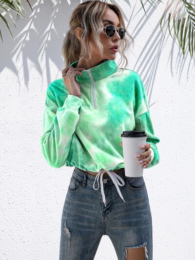 Tie-Dye Quarter Zip Dropped Shoulder Sweatshirt