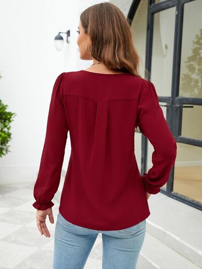 Notched Flounce Sleeve Blouse