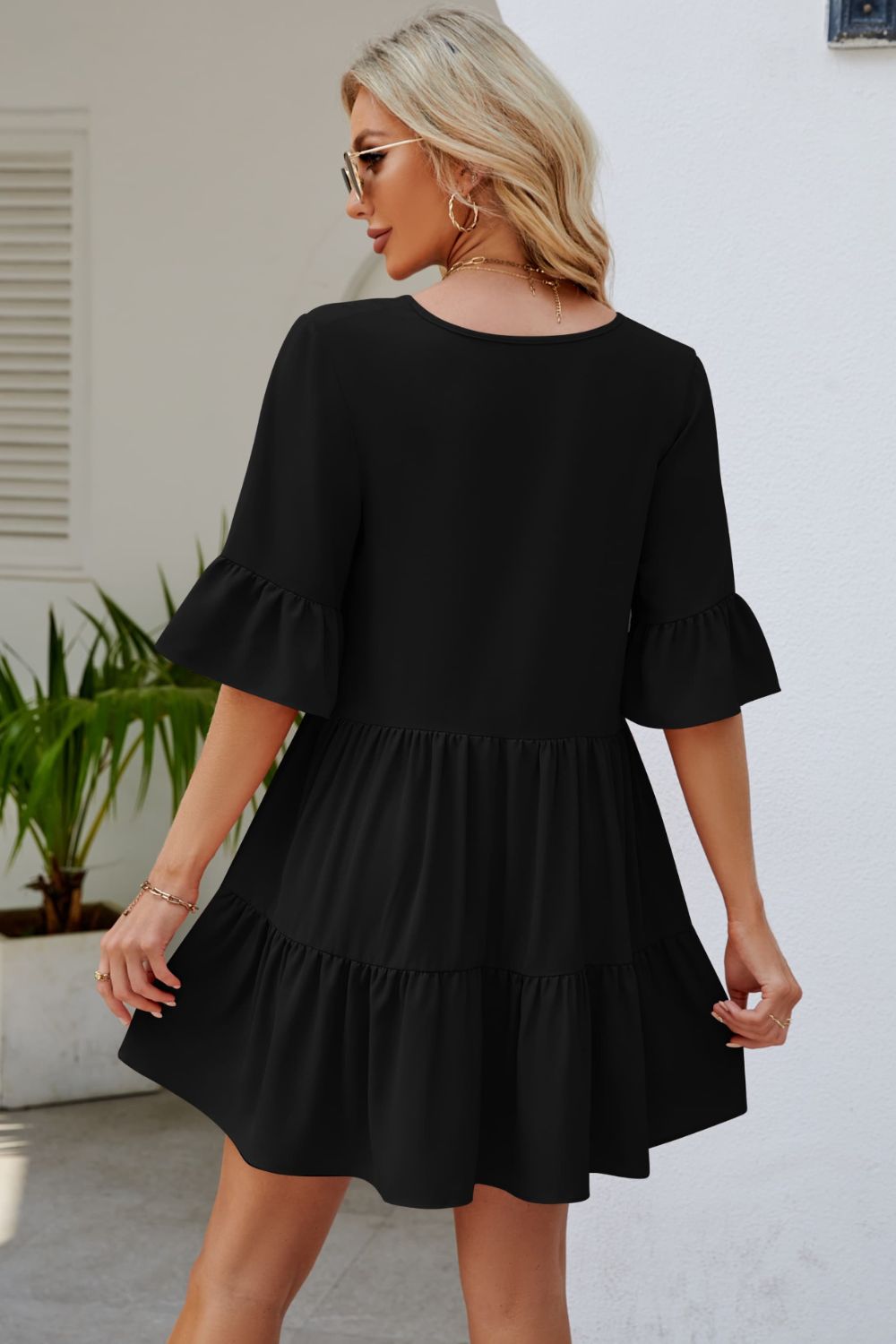 Tied Flounce Sleeve Mini Dress