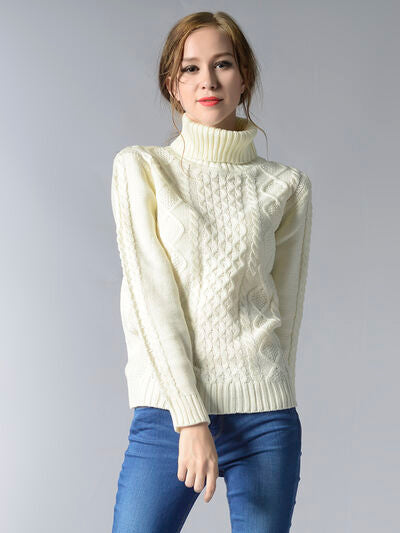 Cable-Knit Turtleneck Pullover Sweater