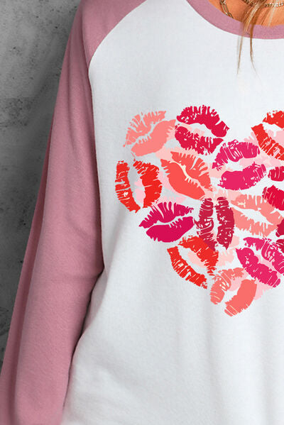 Lip Graphic Round Neck Long Sleeve T-Shirt