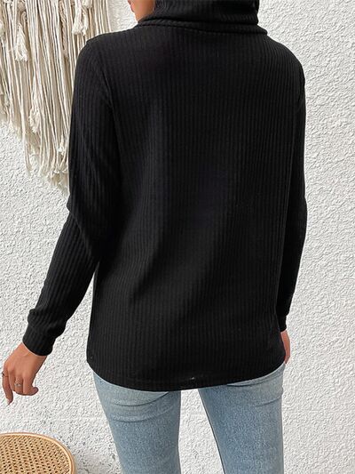 Decorative Button Turtleneck Long Sleeve T-Shirt