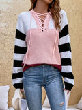 Color Block Tied Dropped Shoulder Sweater