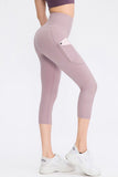 Wide Waistband Cropped Active Leggings with Pockets