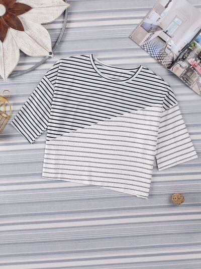 Striped Round Neck Dropped Shoulder T-Shirt