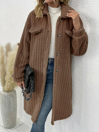 Collared Neck Drop Shoulder Coat