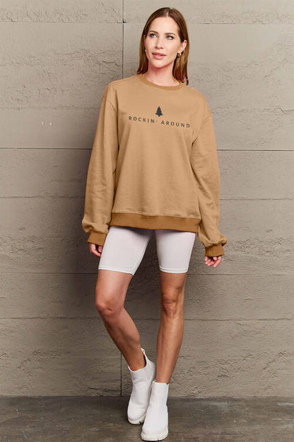 Simply Love Full Size ROCKIN AROUND  Long Sleeve Sweatshirt