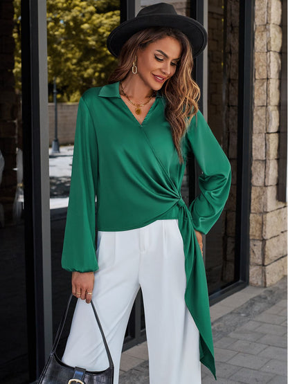 Surplice Neck Long Sleeve Blouse