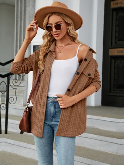 Textured Button Up Dropped Shoulder Shirt