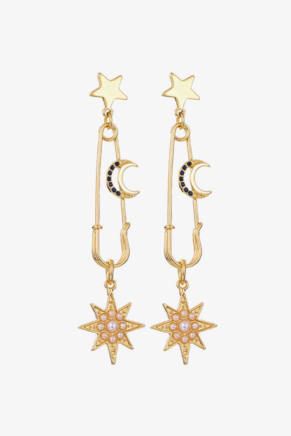 5-Pair Wholesale Inlaid Pearl Star and Moon Drop Earrings